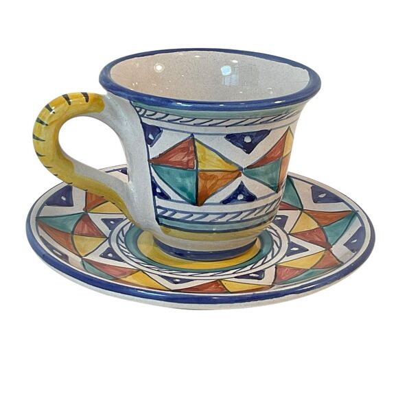 Sberna STARBUCKS Espresso Coffee Cup Saucer Demitasse Handpainted Deruta ITALY - Picture 1 of 11